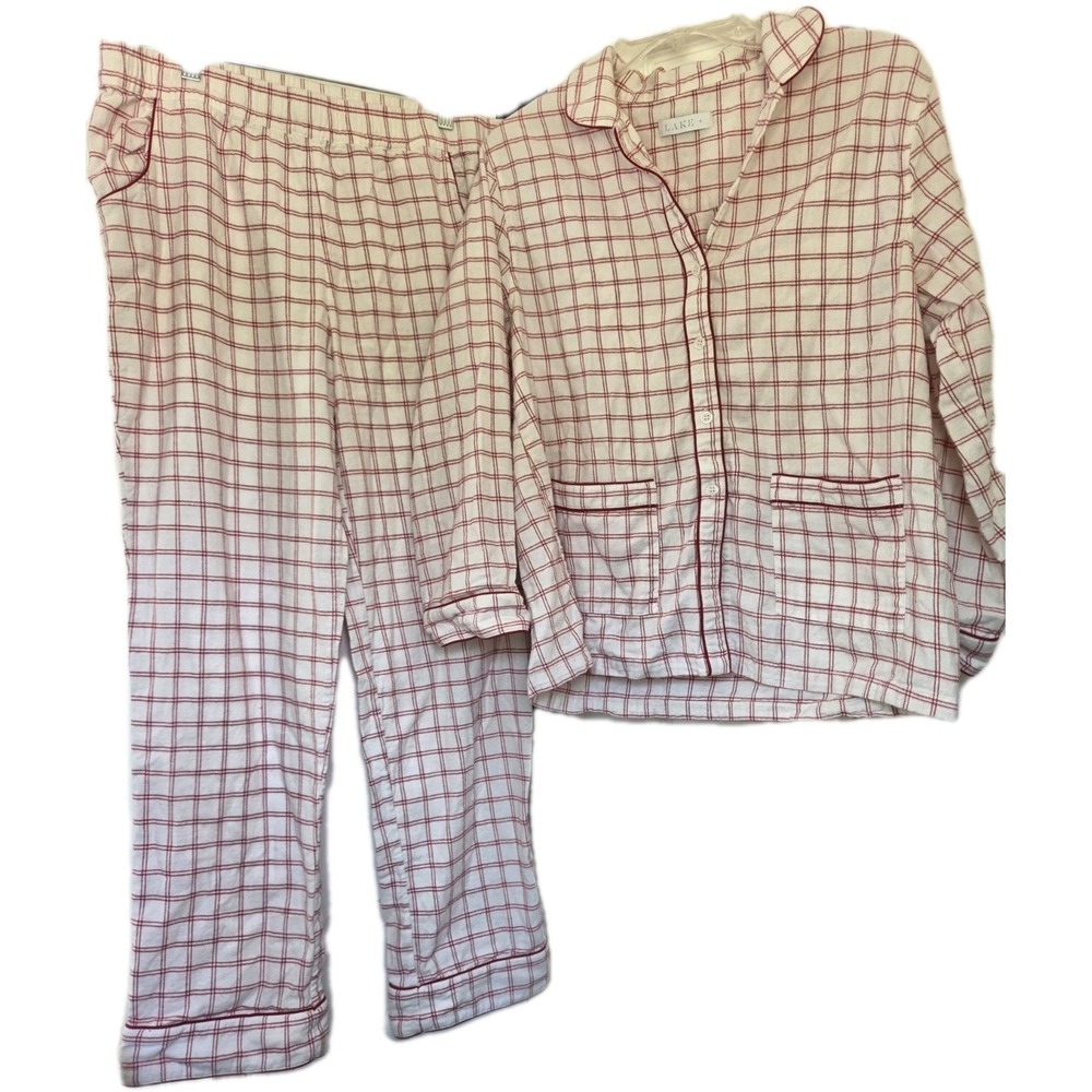 LAKE  Plaid Long Sleeve Pajama Set 2 Piece Pockets Women's Medium